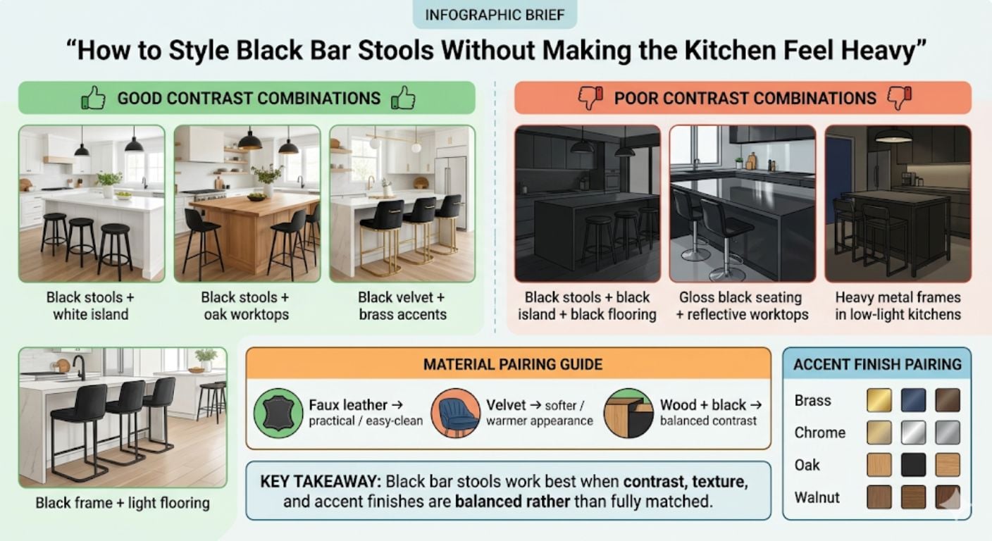 How to Style Black Bar Stools: Kitchen Pairings & Accent Ideas infographic