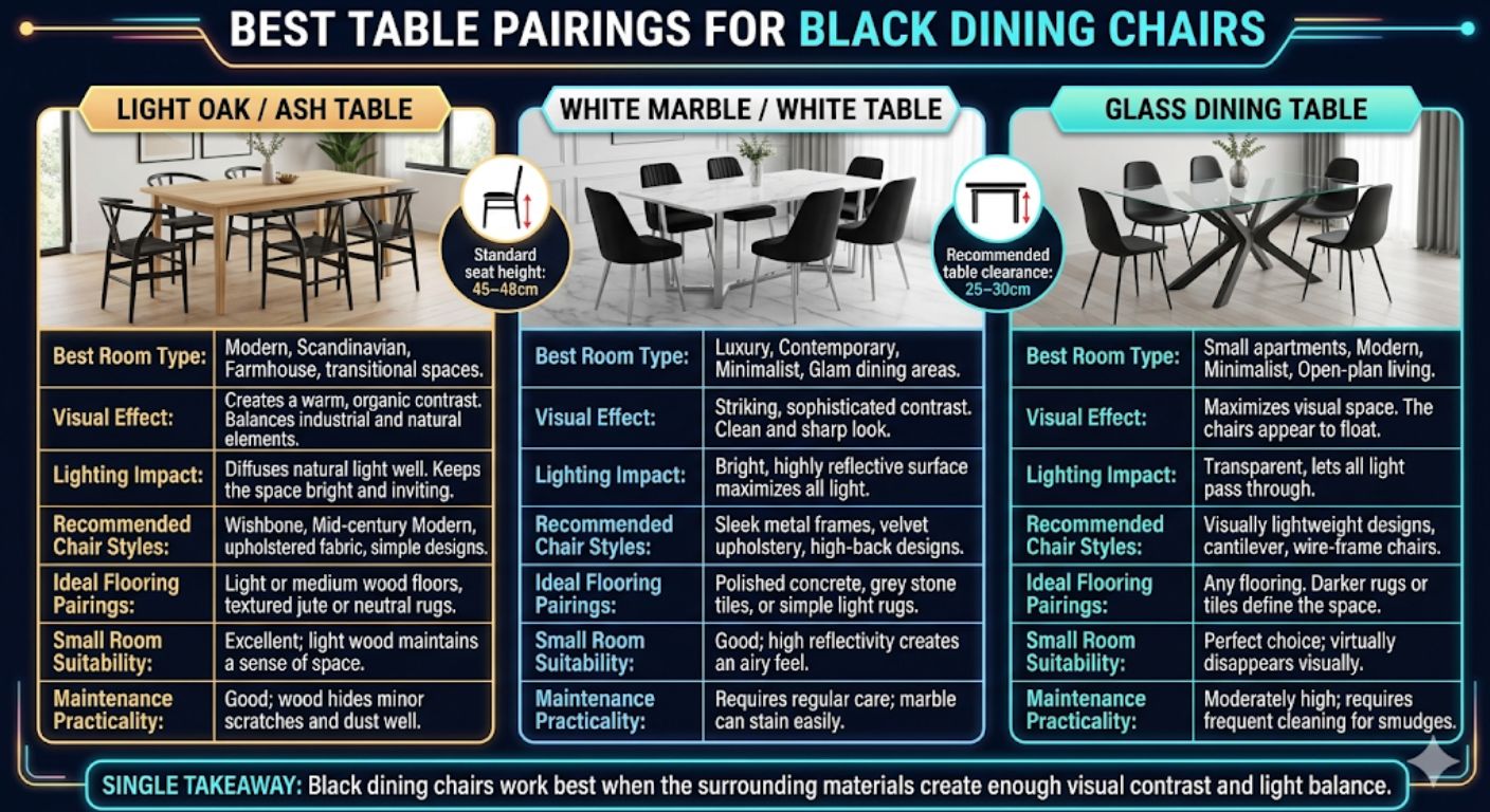 How to Style Black Dining Chairs: Pairing, Contrast infographic