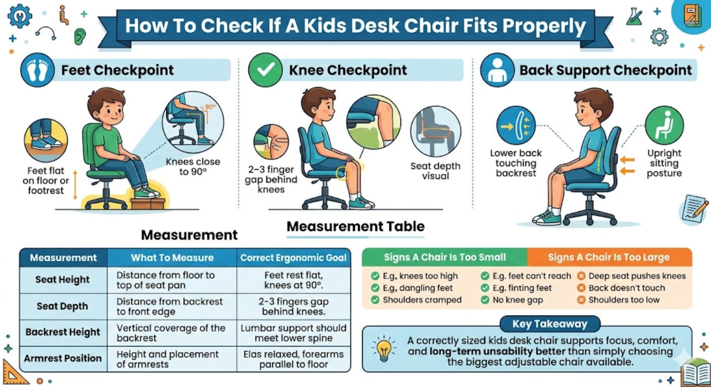 Kids Desk Chair Guide: Height, Adjustability;  Safety Features infogrphic