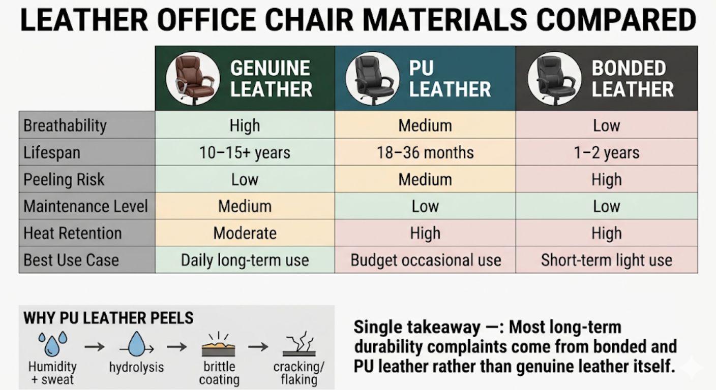 Leather Office Chairs: Comfort, Breathability & Maintenance infographic