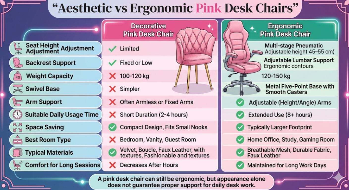 Pink Desk Chair: Is It Actually Ergonomic or Just an Aesthetic Choice? infographic