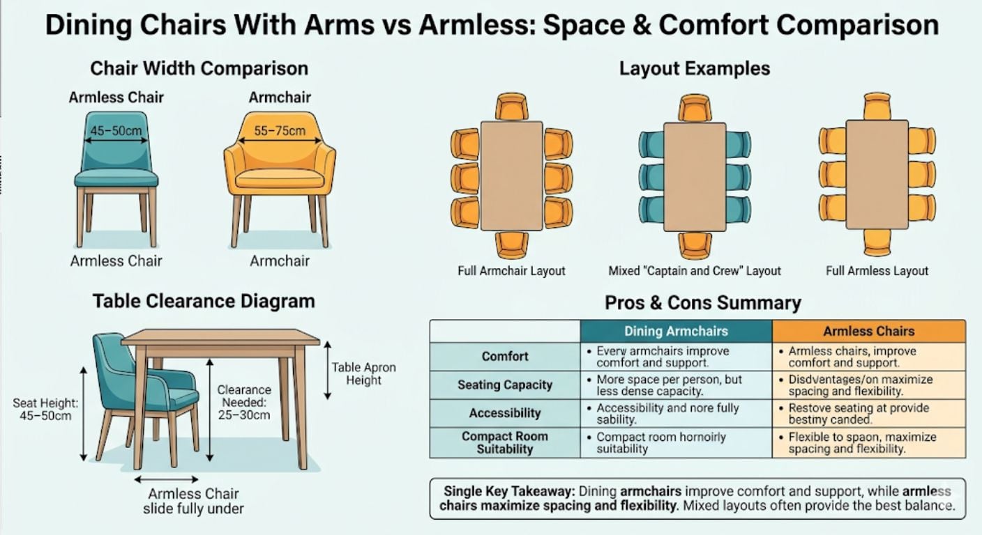 Should Dining Chairs Have Arms or Be Armless? Infographic