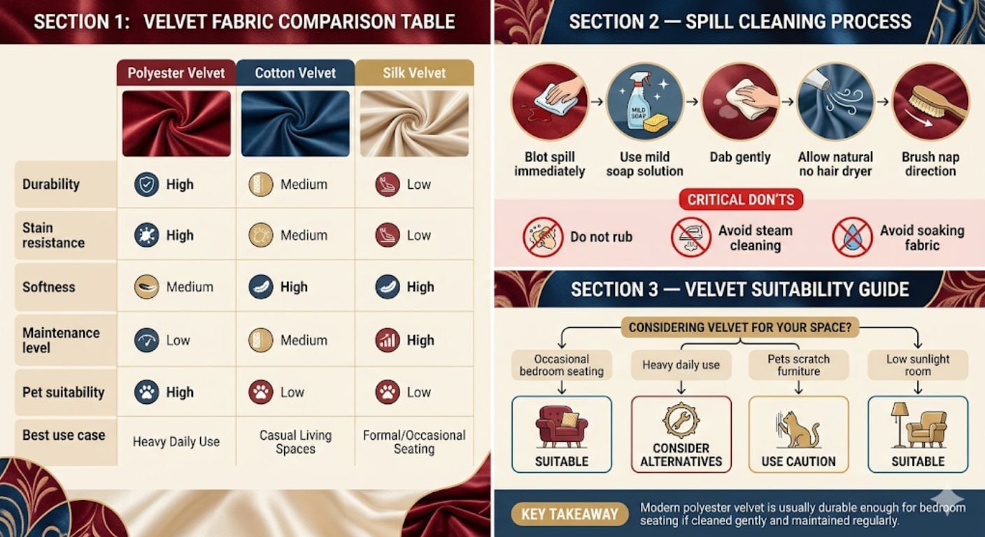 Velvet Bedroom Chair: Styling, Cleaning; Whether It Is Worth It Infographic