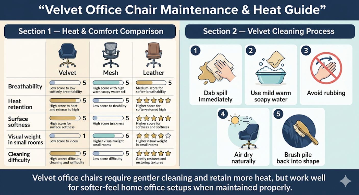 Velvet Office Chairs: Heat, Wear; Cleaning Guide Infogrpahic
