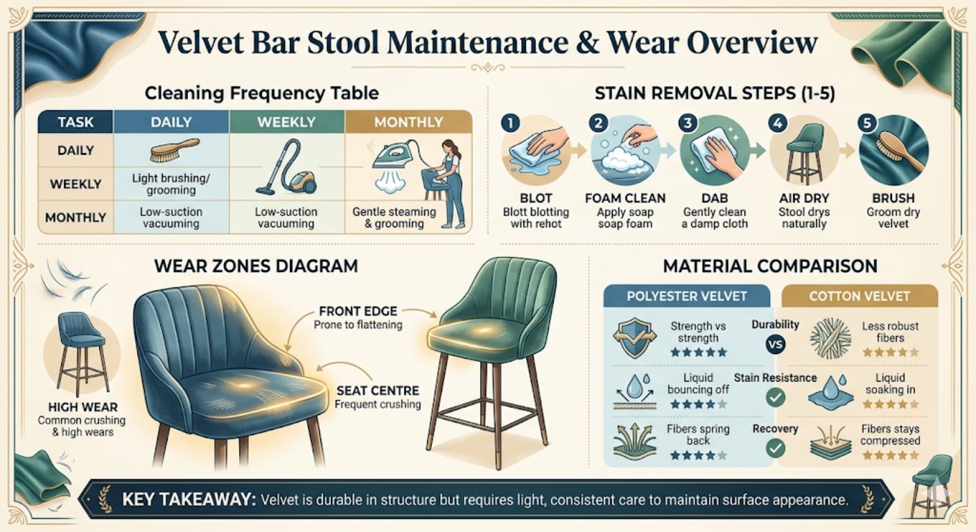velvet bar stool maintenance